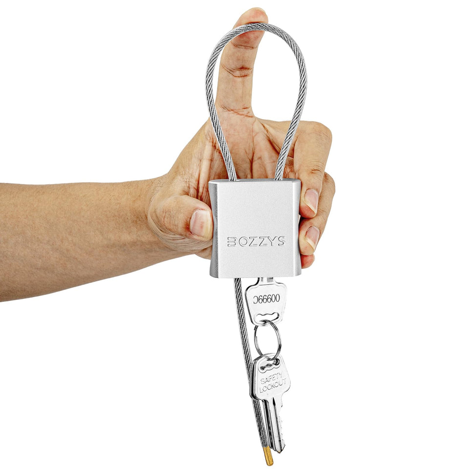 BOZZYS Cable Padlock with One Way Lock seen securing a bicycle