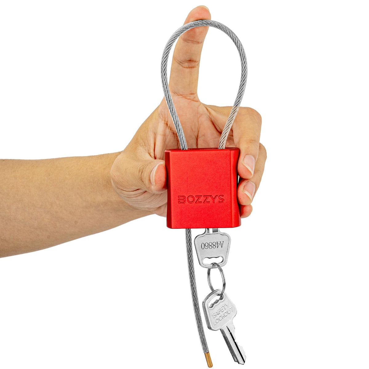 BOZZYS Cable Padlock packaged with three keys for secure transport.