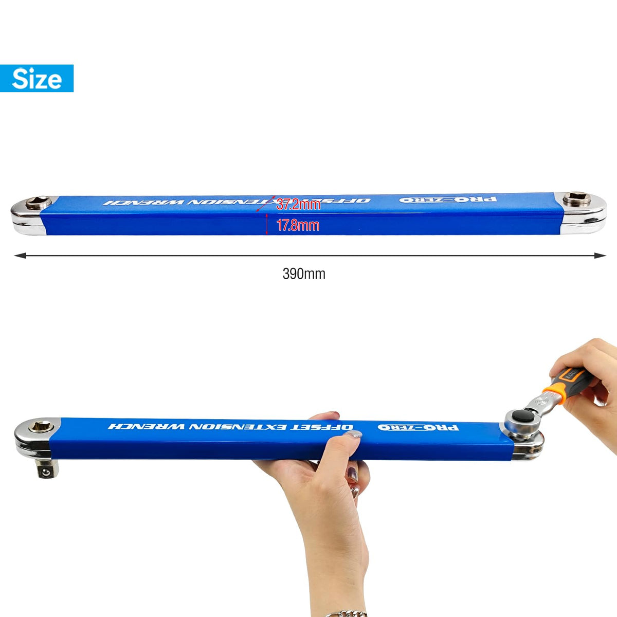 Bqweun tight reach extension wrench extended for limited clearance.