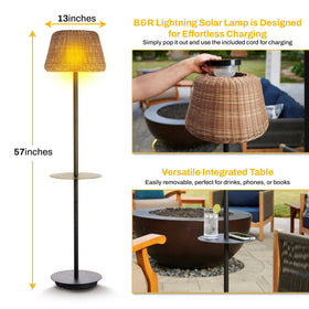 B&R Lighting solar outdoor floor lamp with table highlighting the table surface usage.