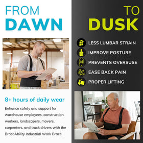 BraceAbility Work Back Brace suitability for construction and other demanding tasks.
