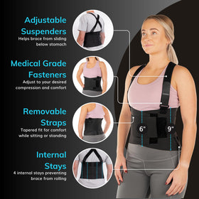 BraceAbility Work Back Brace can be worn over or under clothing for job flexibility.