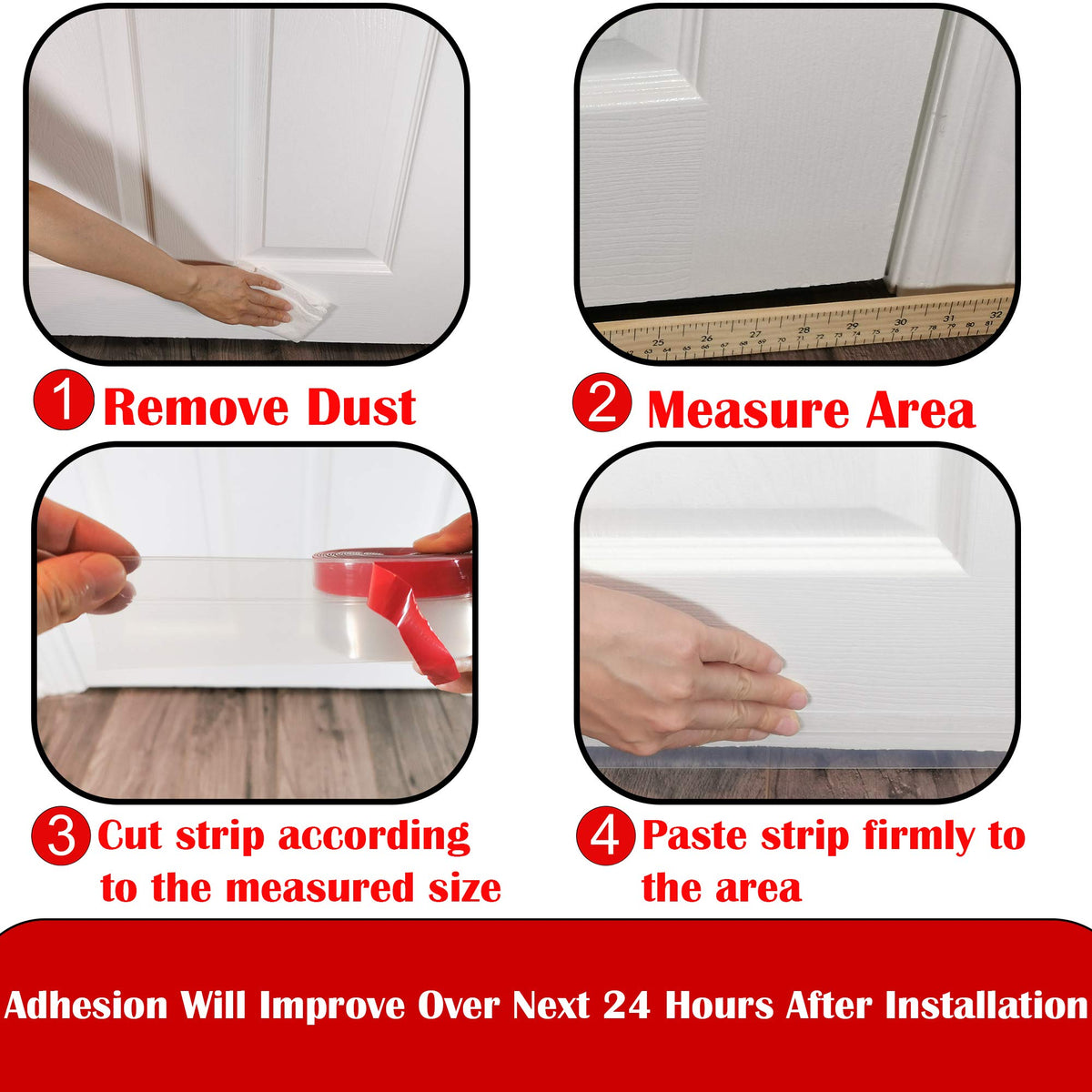 Brandzini Clear Weather Stripping Tape deployment demonstrating easy installation