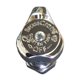 Detail of 1/4-turn lever on BrassCraft angle stop for quick shut-off.