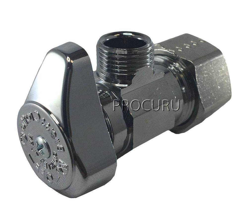 Close-up of chrome-plated brass body on BrassCraft valve for durability.