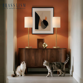 BRASSLISM buffet lamps linen shade creates warm ambient light.