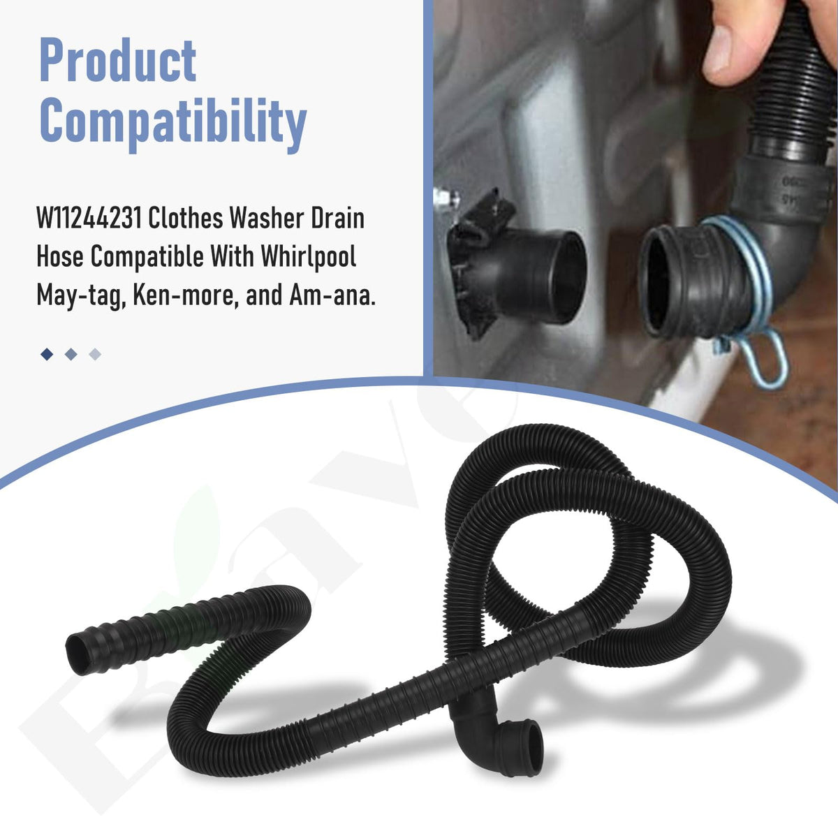 Braveboy washer drain hose installs easily with standard washers