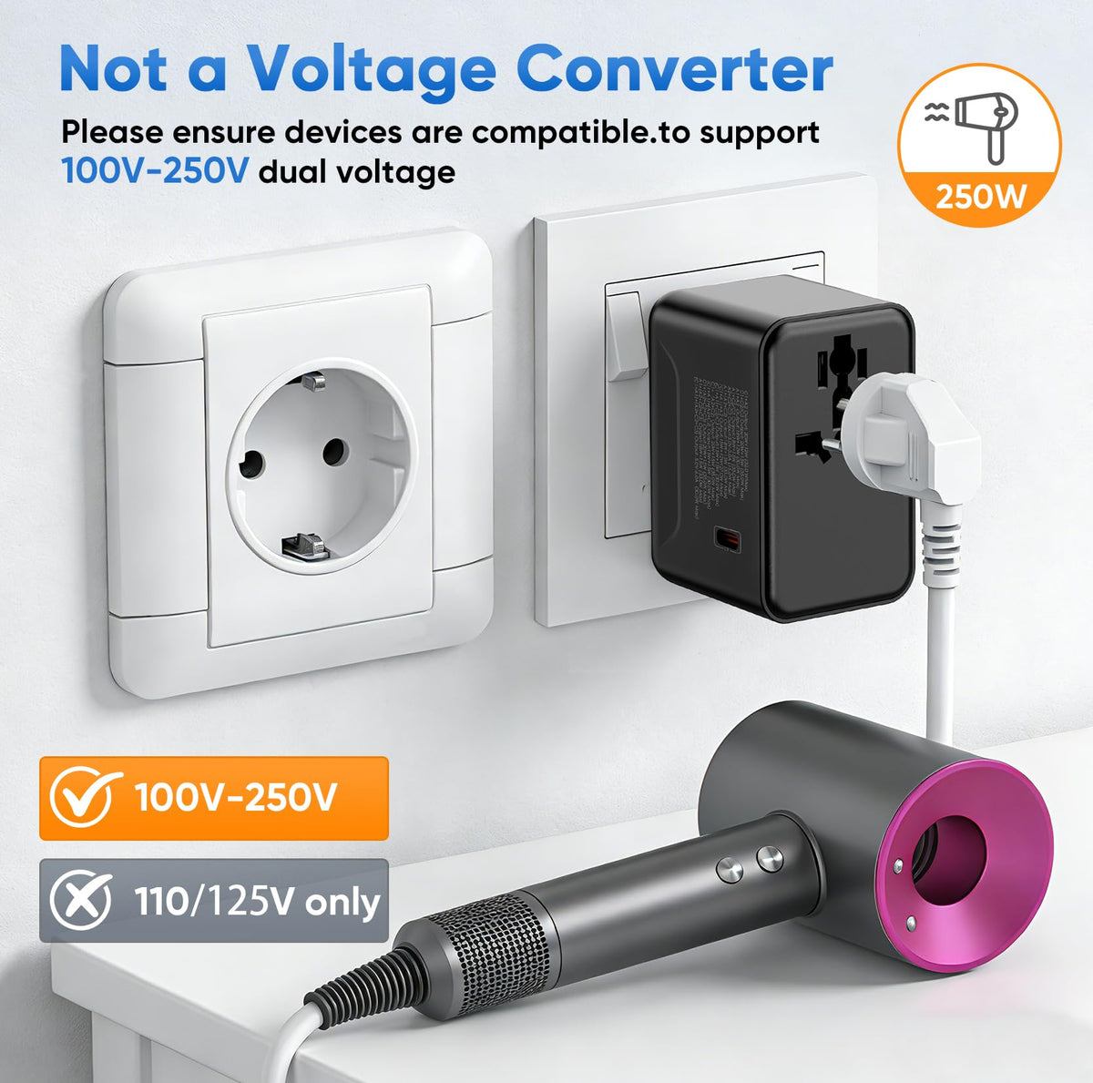 Braveshark compact travel adapter fits easily in a bag.