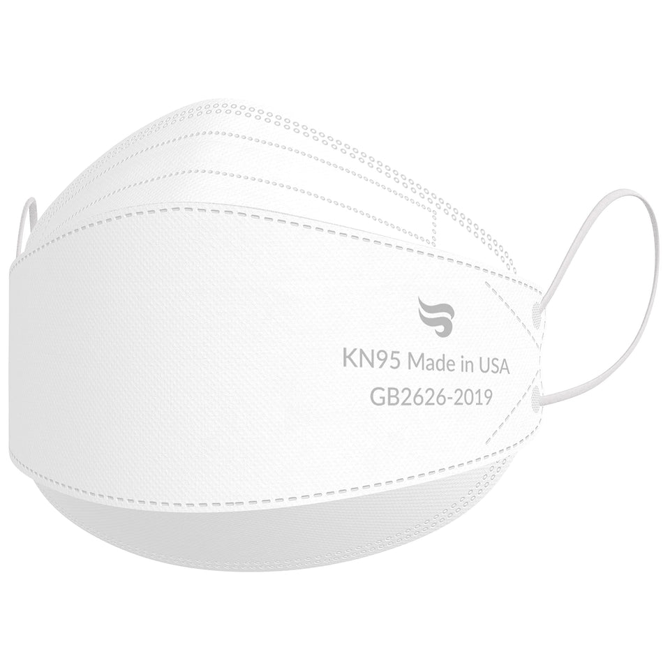 Breatheze KN95 mask 3D style white pack shot for lightweight comfort