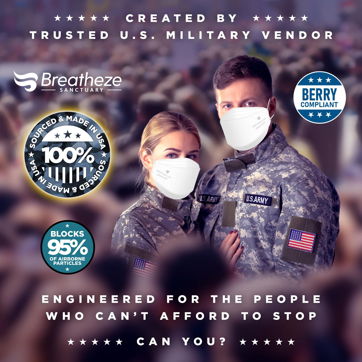 Breatheze KN95 mask FDA registered badge underscores USA-made quality