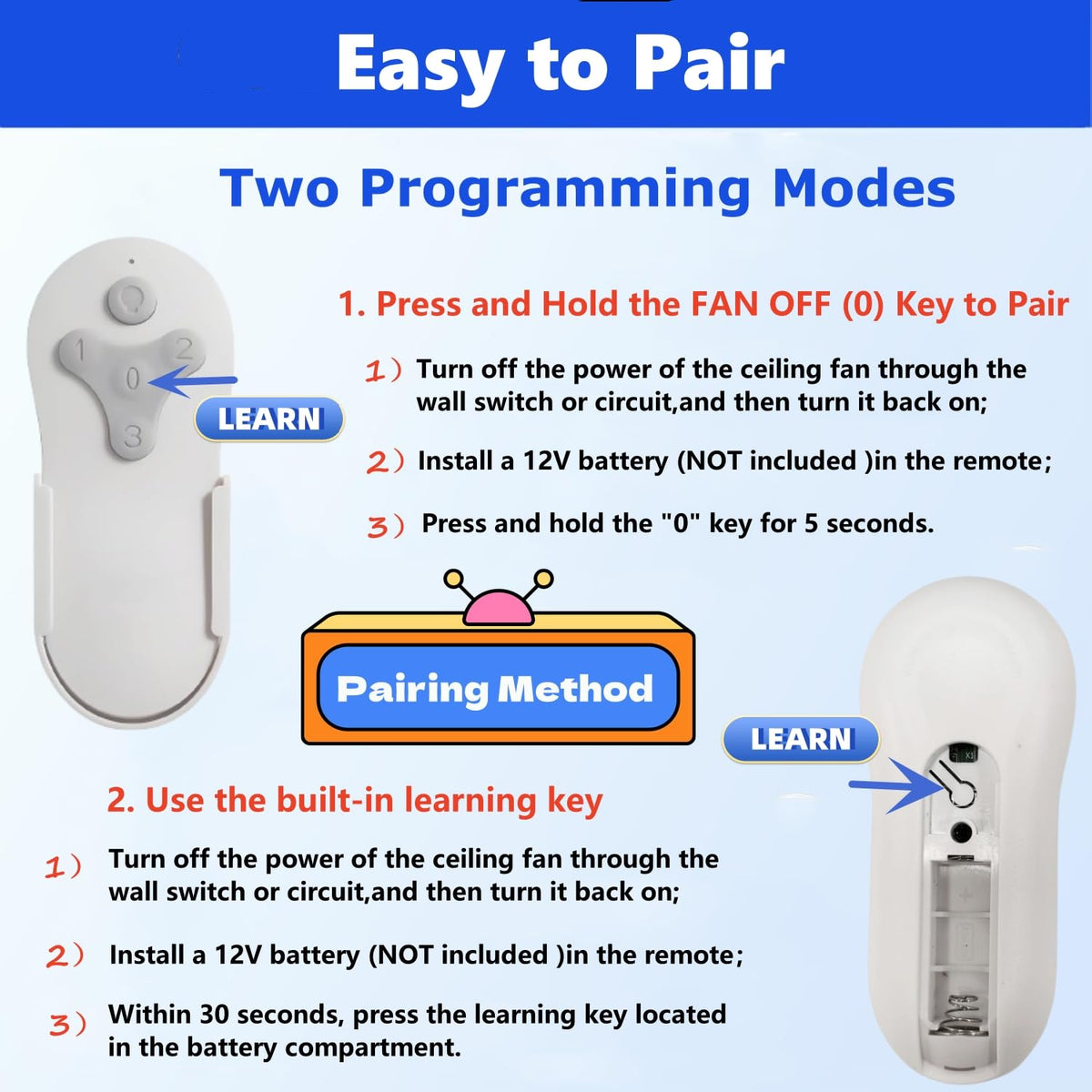 Indicator LED confirms successful pairing on Breeze Bay remote.