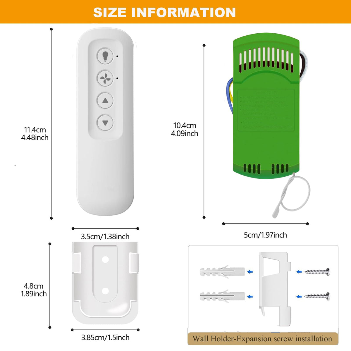 Package contents of Breeze Bay ceiling fan remote kit