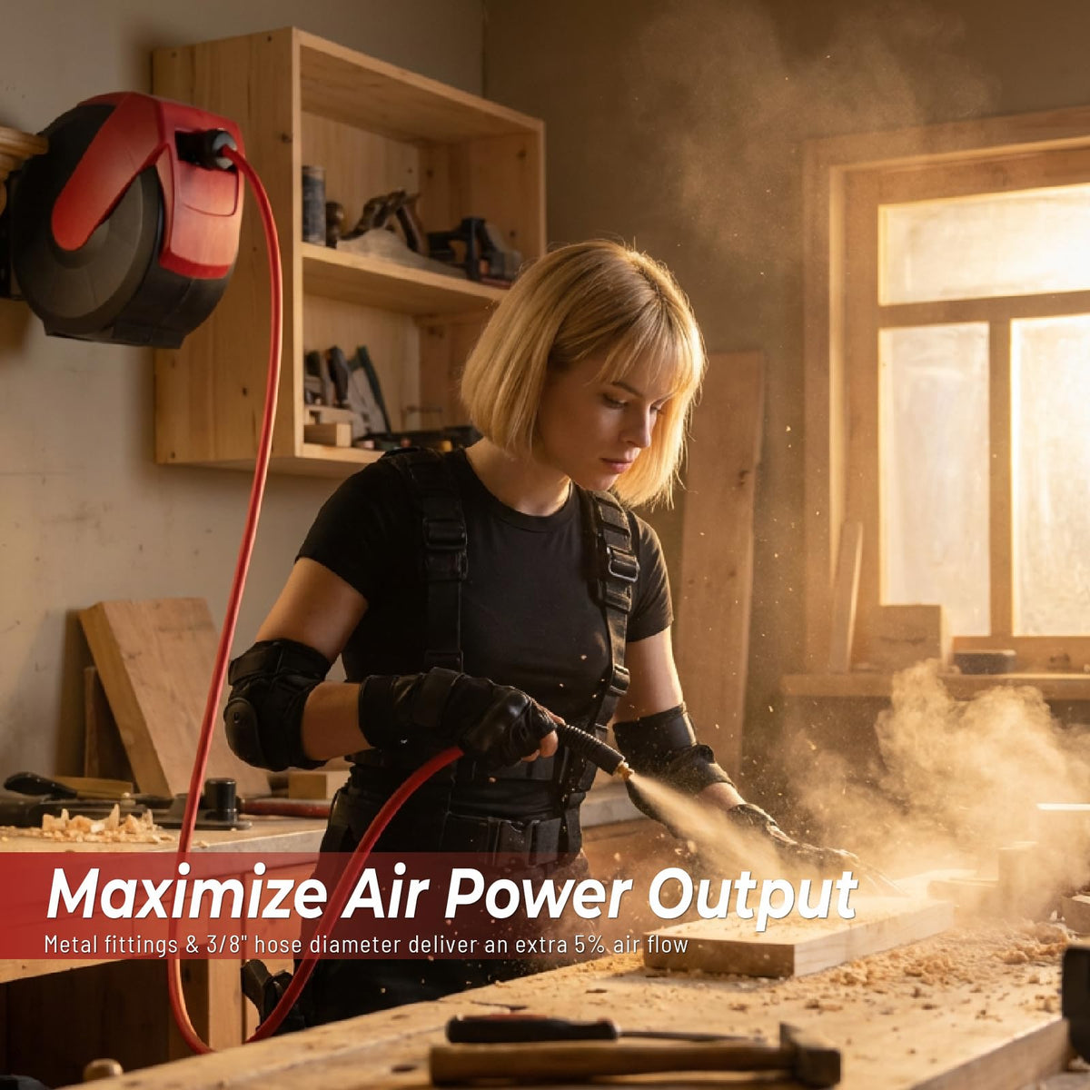 BreezeReel 180-degree swivel mount enables flexible tool positioning in any direction.