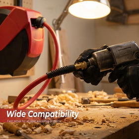 BreezeReel hybrid air hose withstands extreme temperatures for reliable use.