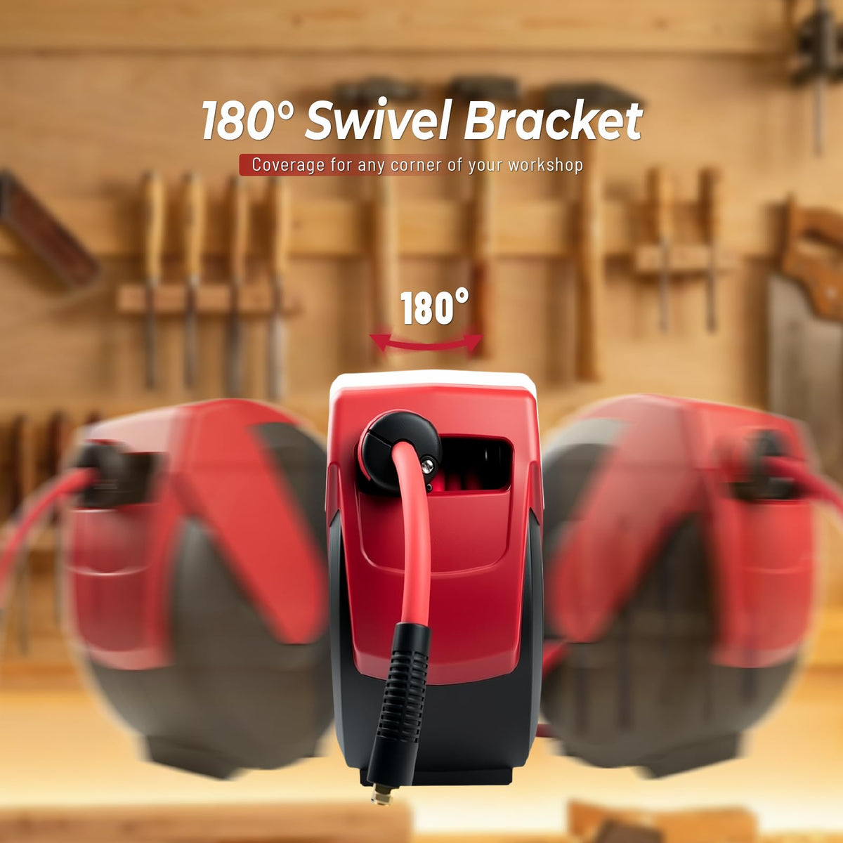BreezeReel universal quick connect fits most air tools for easy tool changes.