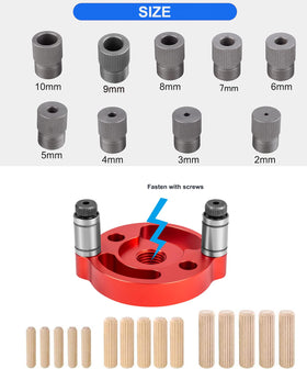 Breezliy dowel pins and bushings illustrate easy-to-change components for multiple hole sizes.