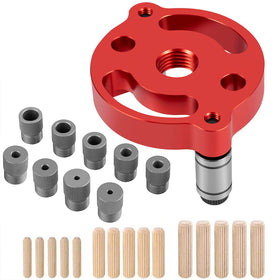 Breezliy self-centering doweling jig close-up highlighting precise guide holes for clean joins.