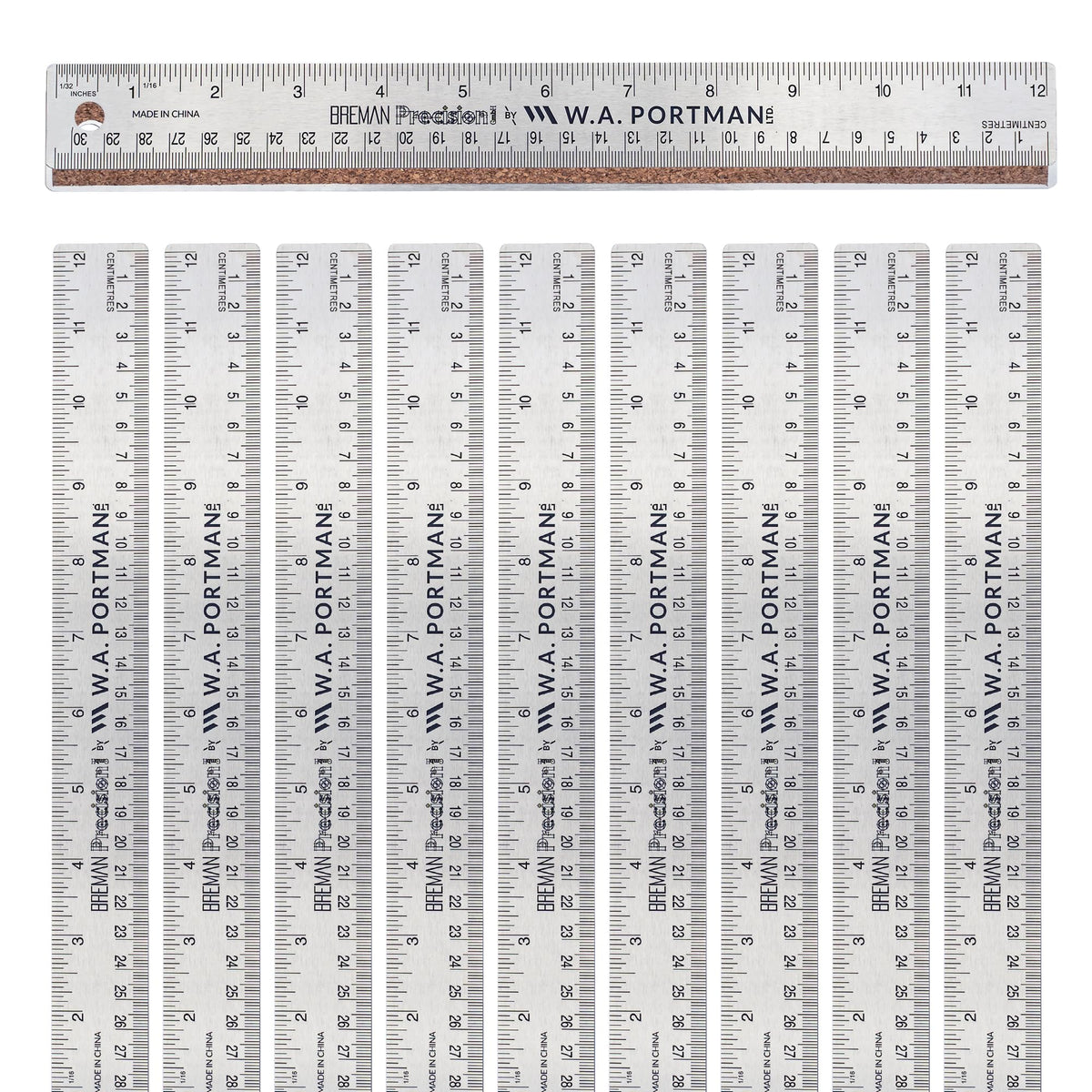 Breman Precision 12inch cork-back metal ruler for precise measurements in crafting and school work