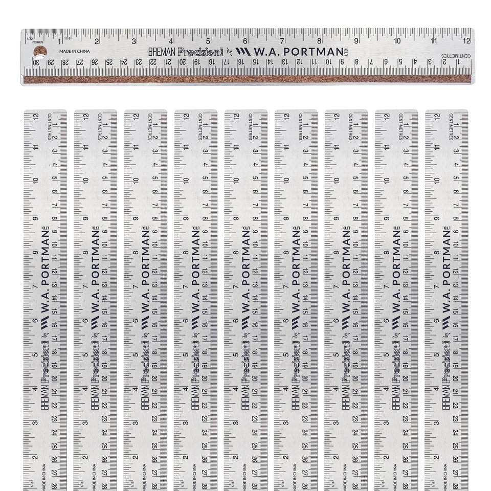 Breman Precision 12inch cork-back metal ruler for precise measurements in crafting and school work