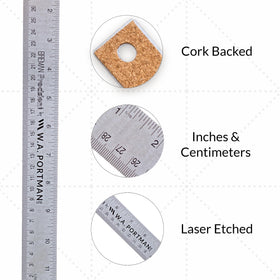 Breman Precision 15inch cork-back metal ruler with non-slip cork backing for layouts