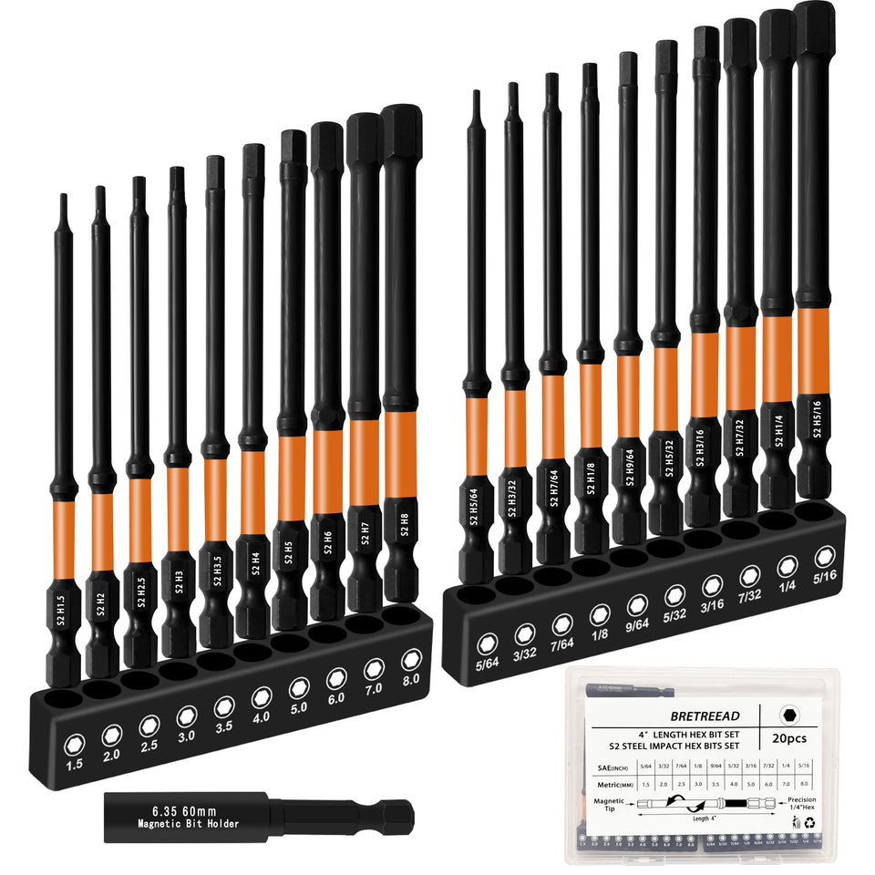 BRETREEAD Impact 4-inch hex bit set with storage box for versatile screwdriving tasks