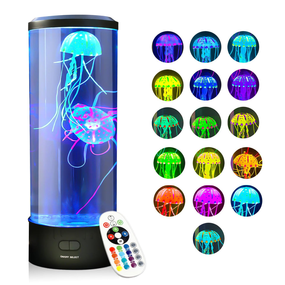Brewish Jellyfish Lamp on a desk, creating a calming ambient glow for focus