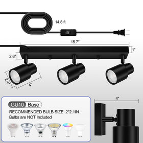 Bricosmocon track lighting kit with GU10 base for versatile bulb compatibility.