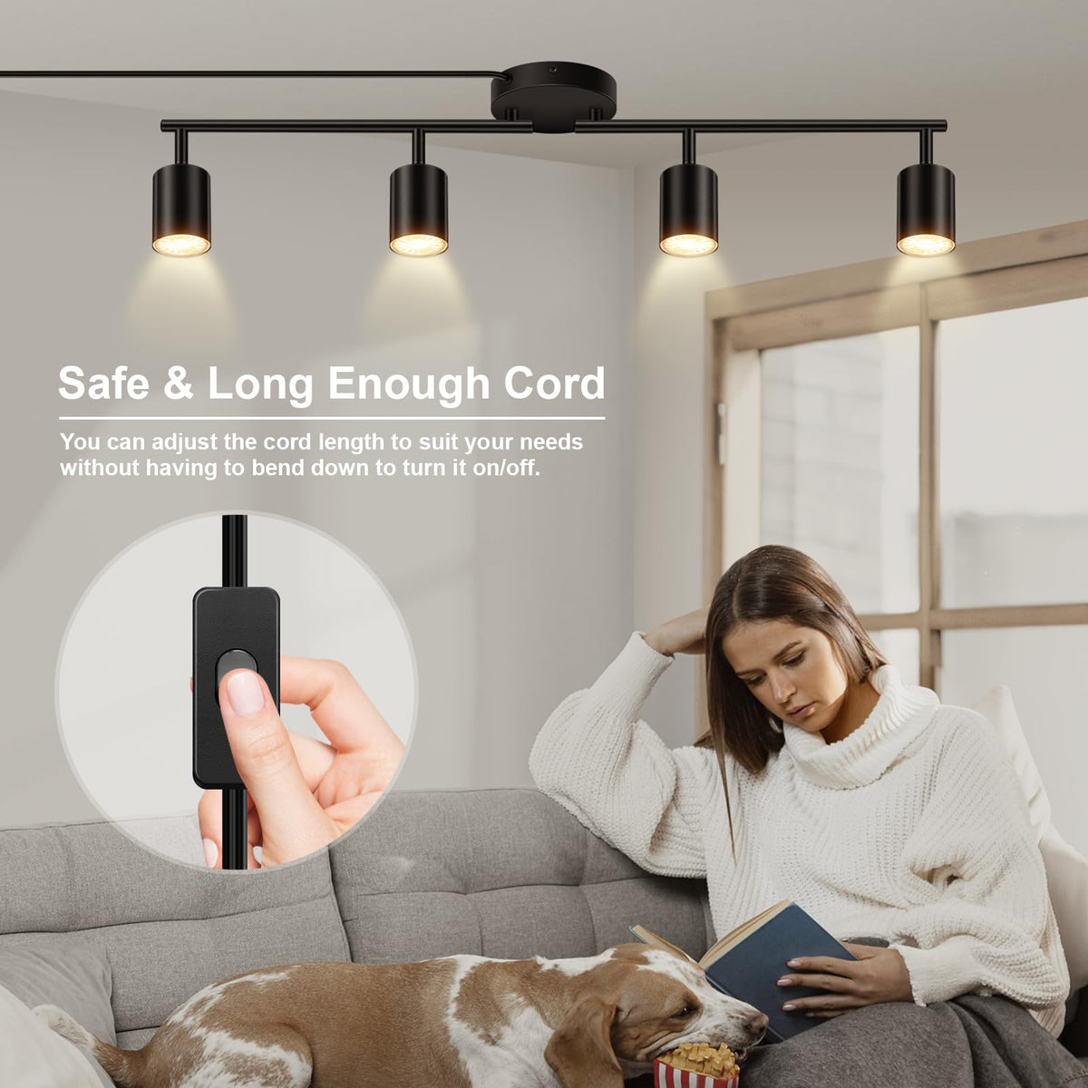 Bricosmocon kitchen and living room application with adjustable track lighting.