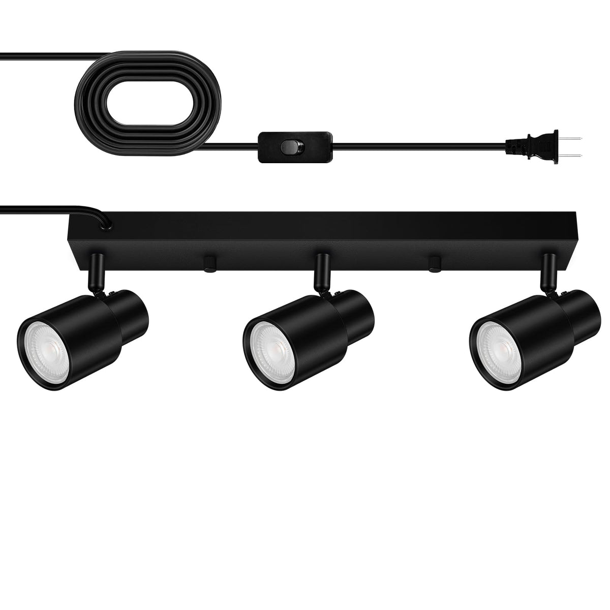 Bricosmocon plug-in track lighting fixture in matte black for modern kitchen illumination.