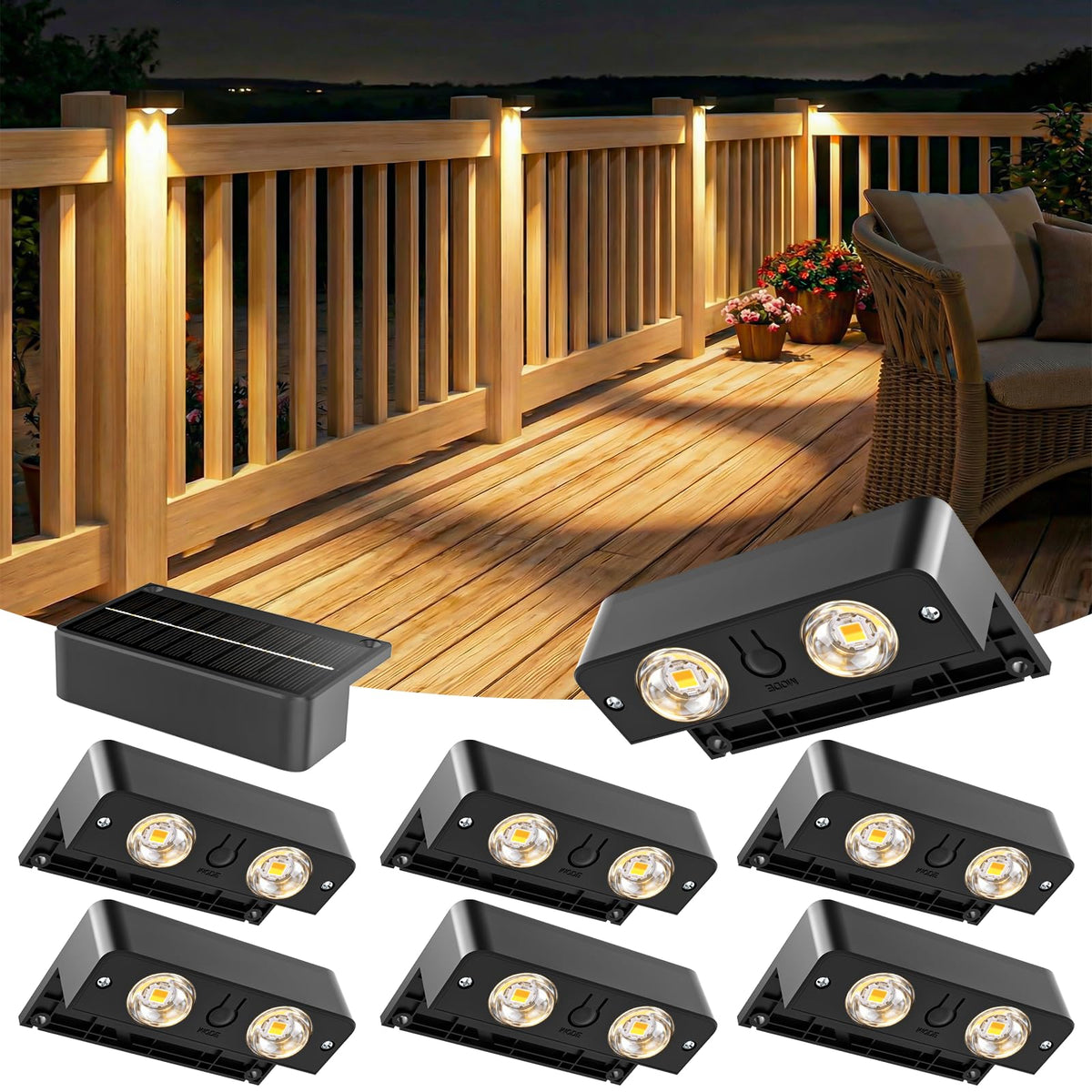 Bridika solar fence lights with large lens brighten stairs at night.