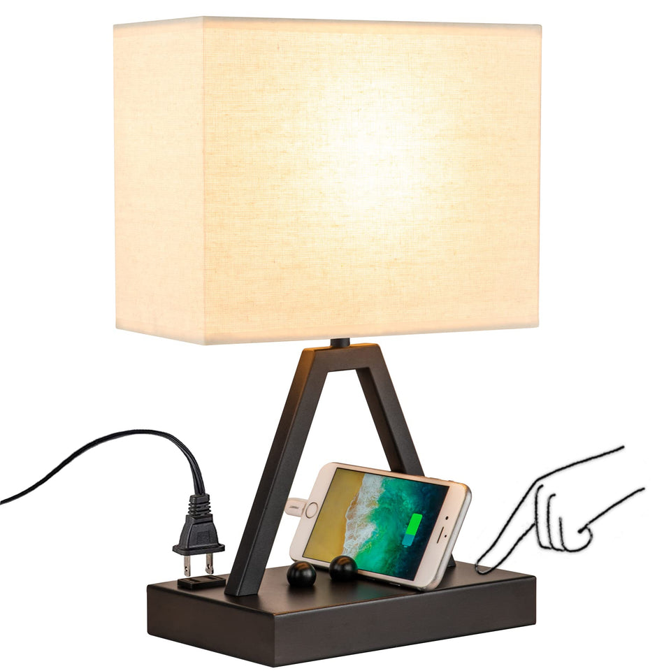 Briever touch-control lamp front view with USB charging ports.