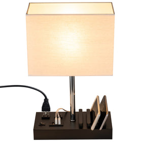 Briever Upgraded 3 USB Table Lamp, front view, shows USB-C and USB-A ports for easy charging.