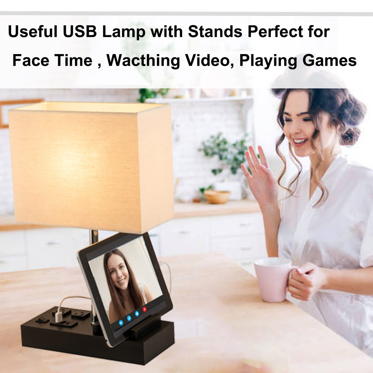 Briever Upgraded lamp features three ports for simultaneous device charging.