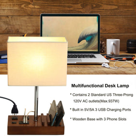 Briever lamp helping keep nightstand tidy and organized.