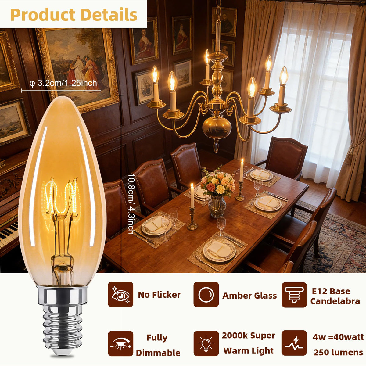 Brighfivey E12 base compatibility fits chandeliers, fans, and sconces