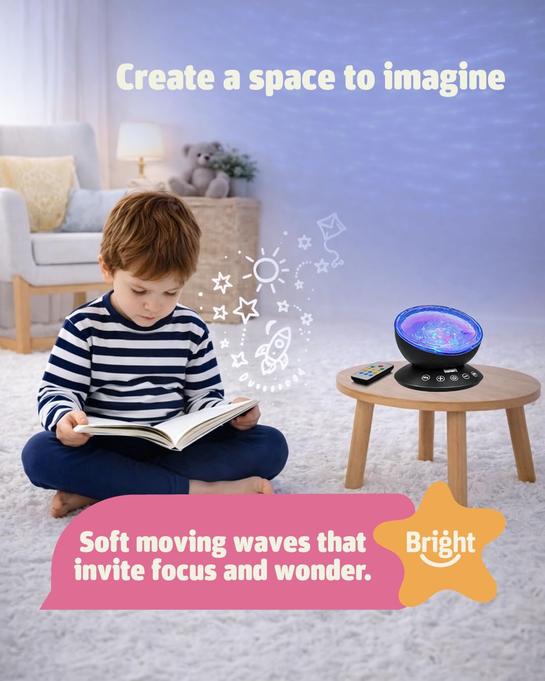Bright Autism color-changing light creates a gentle, creative atmosphere