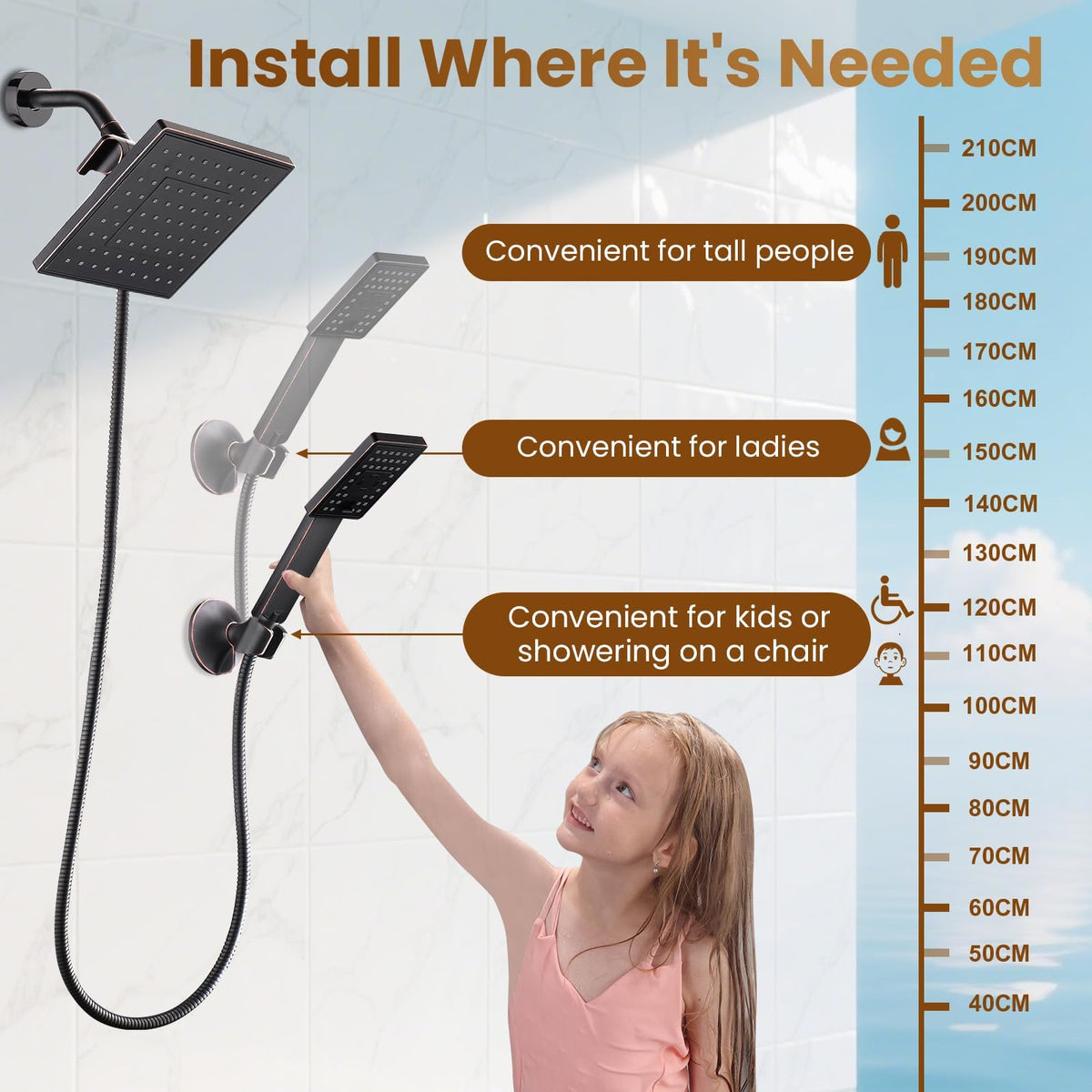 Bright Showers 3-way diverter lets you switch between modes with ease.