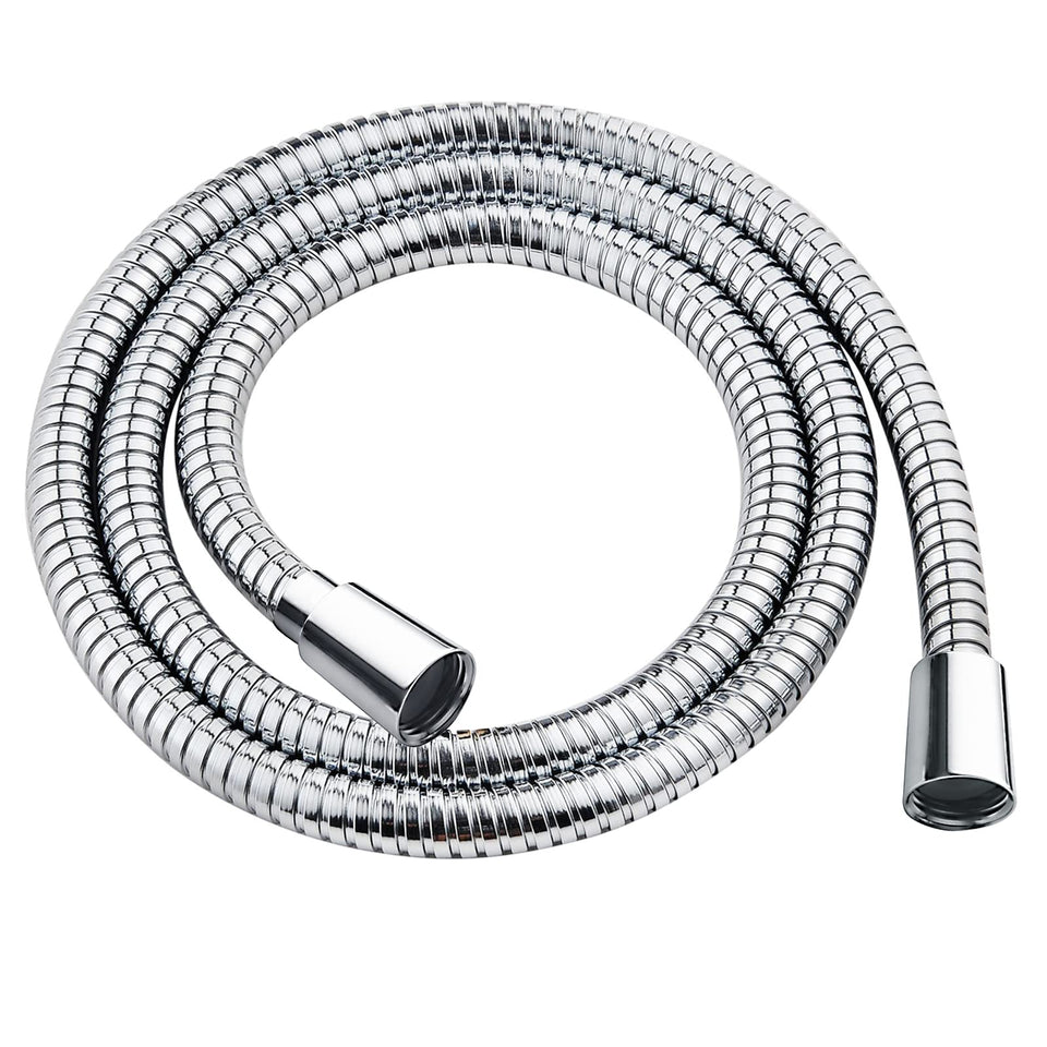 Bright Showers 59-inch stainless steel hose for extended reach and durability.