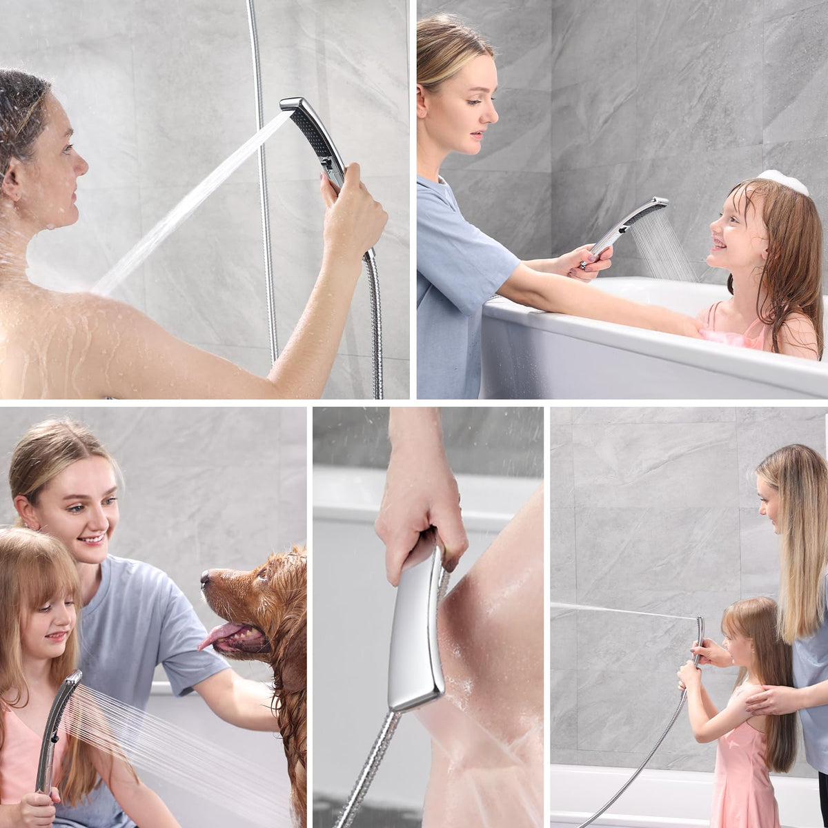 BRIGHT SHOWERS 60-inch stainless steel hose offers flexible reach and durability.