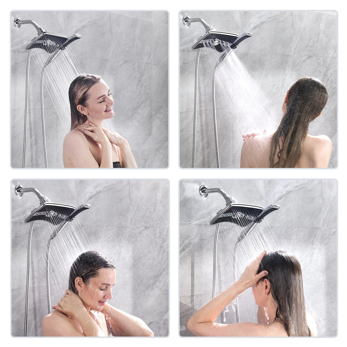 Bright Showers 60 inch stainless steel hose for extended reach and flexibility.