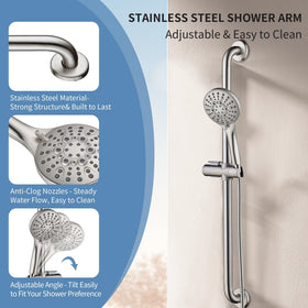 BRIGHT SHOWERS ADA grab bar supports up to 250 lbs for stability.
