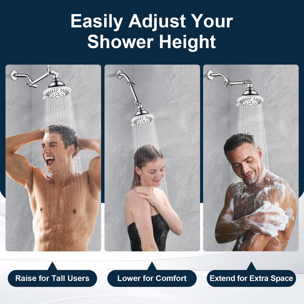 BRIGHT SHOWERS angle adjustable shower arm for personalized spray