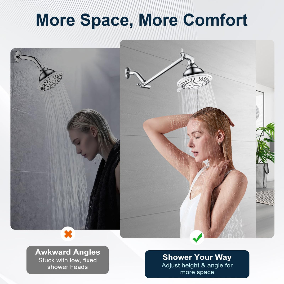 BRIGHT SHOWERS brass extension arm universal 1/2 NPT threads fit standard setups.