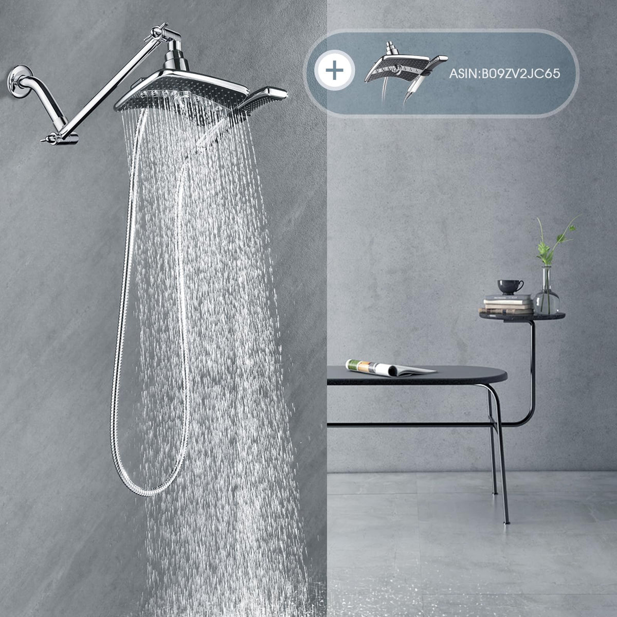 BRIGHT SHOWERS brass extension arm sleek chrome appearance enhances bathrooms.