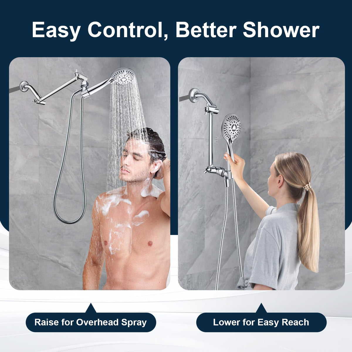 BRIGHT SHOWERS brass extension arm tool-free installation for quick upgrades.