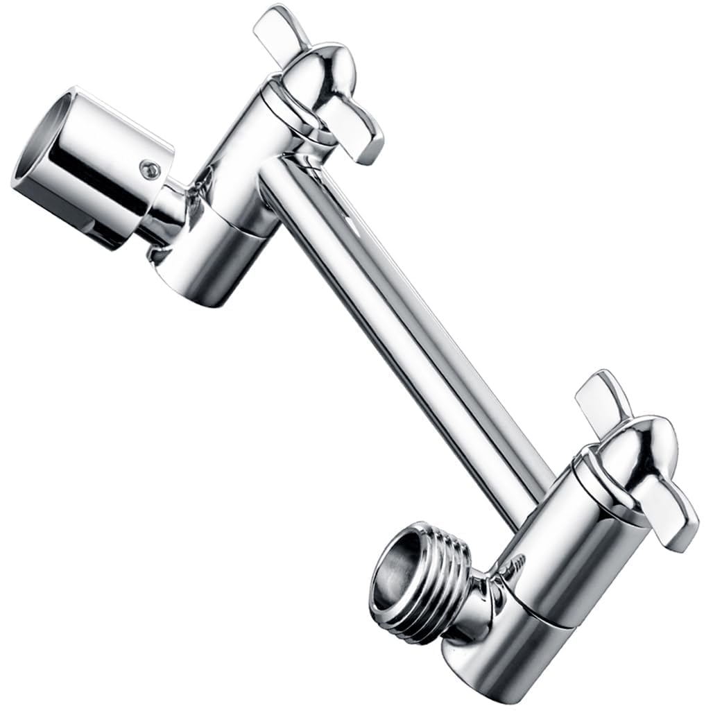 BRIGHT SHOWERS brass arm extender in chrome finish raises height for full coverage