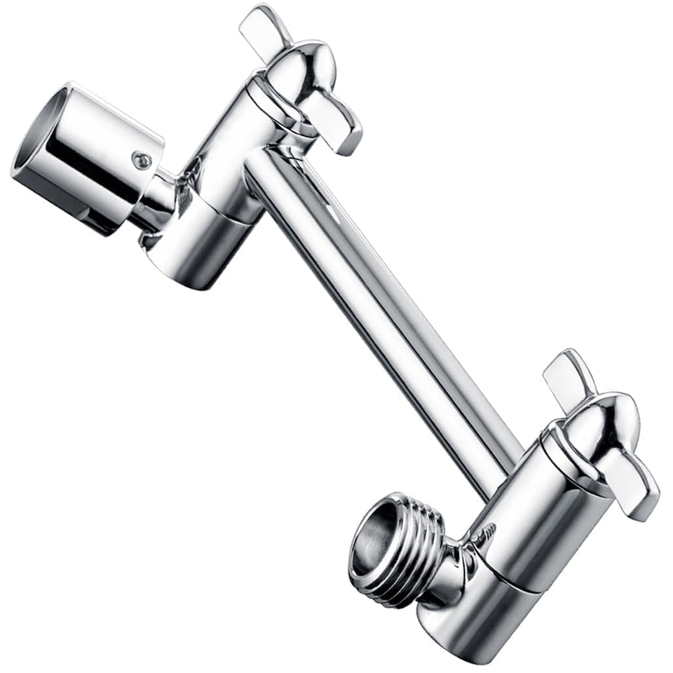 BRIGHT SHOWERS brass arm extender in chrome finish raises height for full coverage
