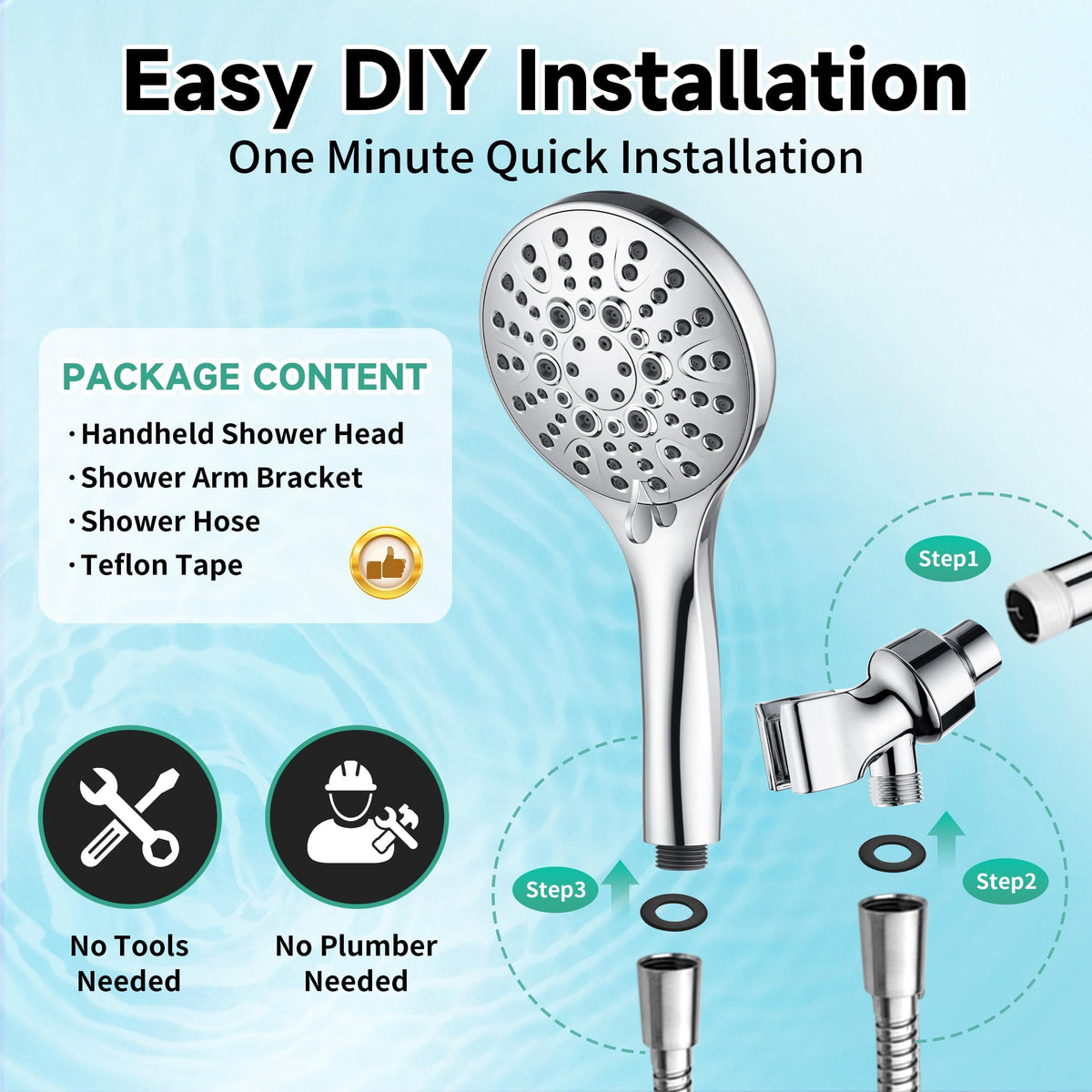 Chrome finish adds a sleek, durable look to any shower.