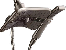 BRIGHT SHOWERS dual shower head front view for flexible bathing routines.