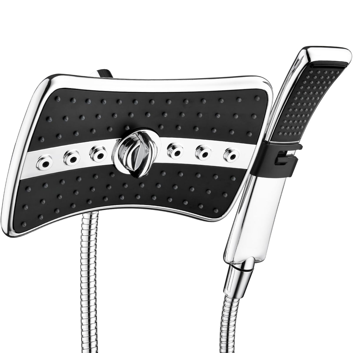 Bright Showers dual shower head and handheld combo for versatile cleansing.